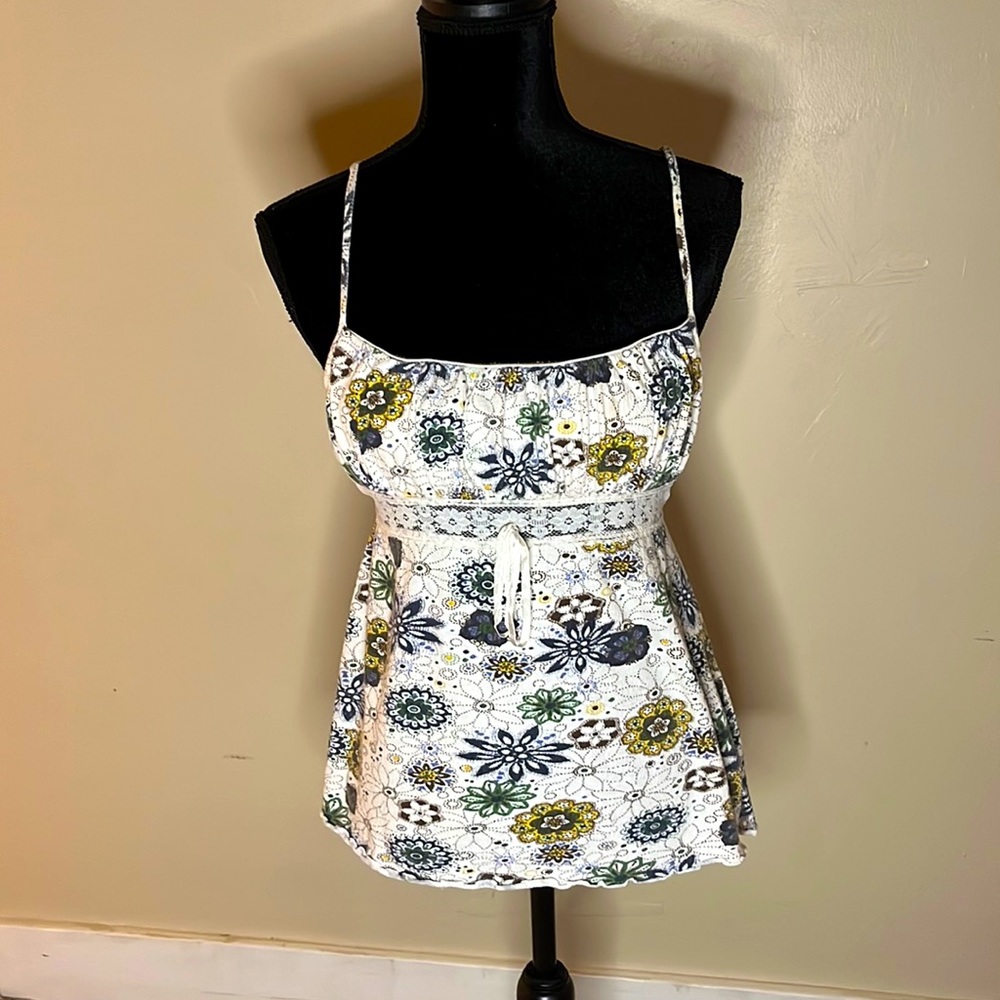 Younique Floral Tank Top - White, Green, Yellow